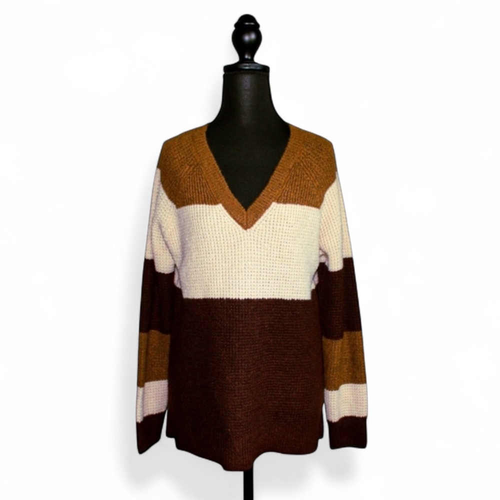 Natural Reflections V-Neck Sweater Brown Cream
